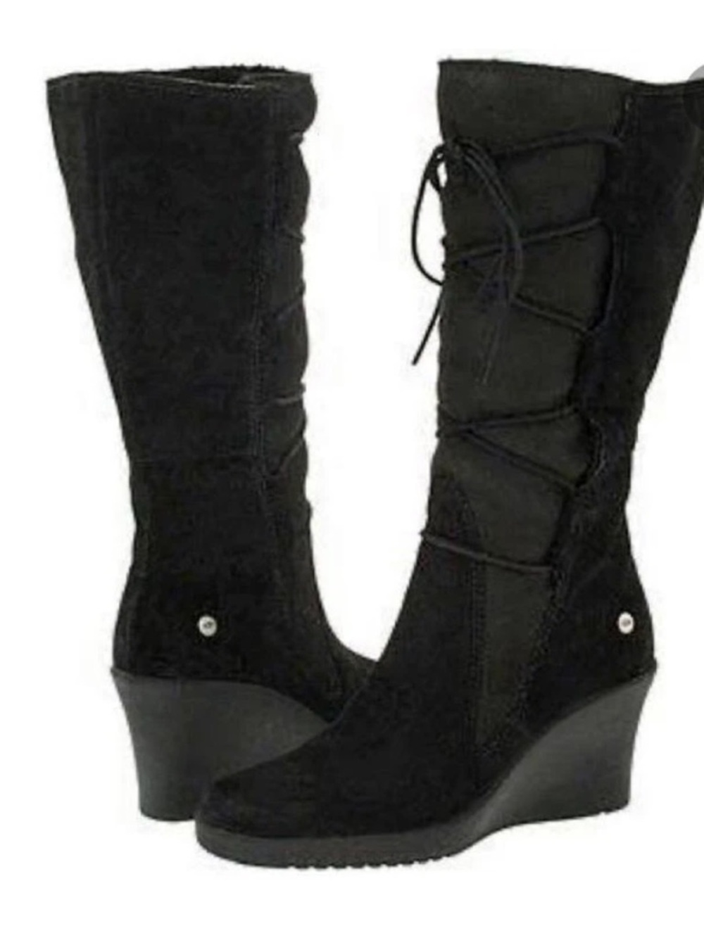 UGG Black Lace-Up Wedge Knee-High Boots Women’s 10